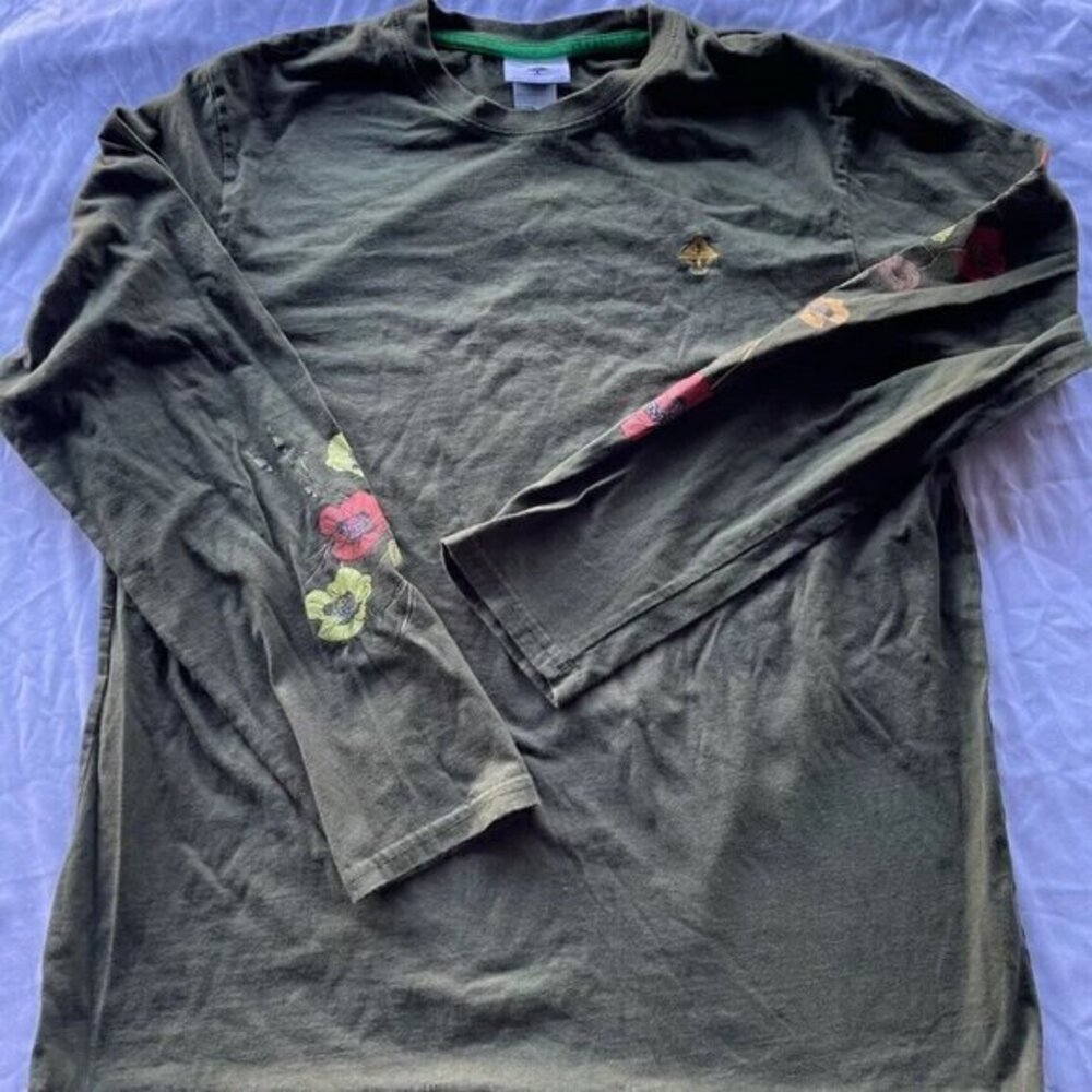 Lifted Research Group LRG T-Shirt Men's Sz L Green Long Sleeve Floral Crew Neck